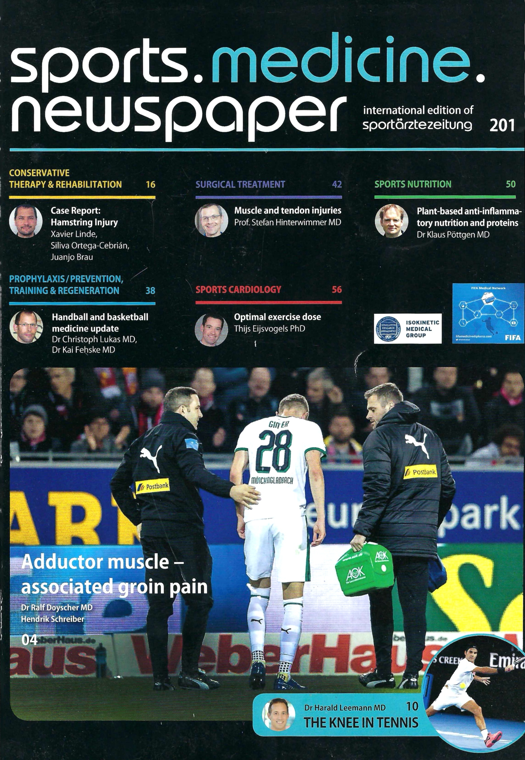 Sportärztezeitung cover featuring an article on adductor-related groin pain