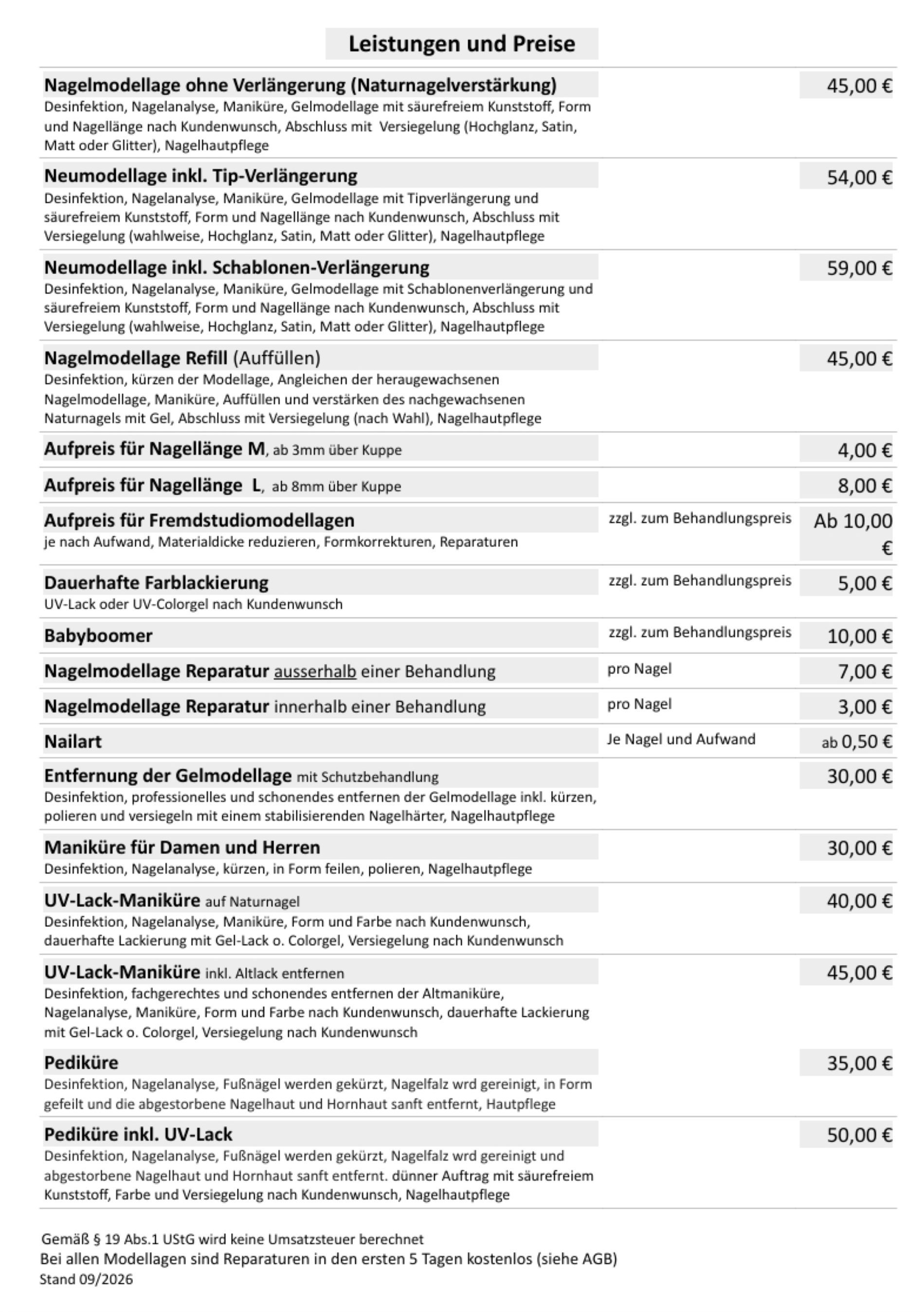 Preisliste