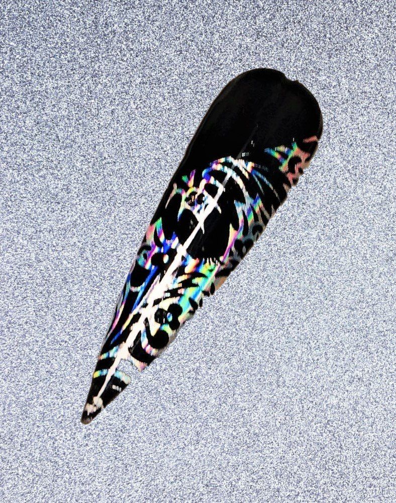 Präsentationstip schwarzes Farbgel mit Folie gearbeitet im Holo-Muster-Design