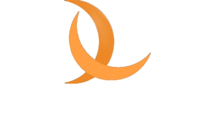 Zwei orangefarbene Halbmonde verschränkten sich und bildeten eine stilisierte Acht.