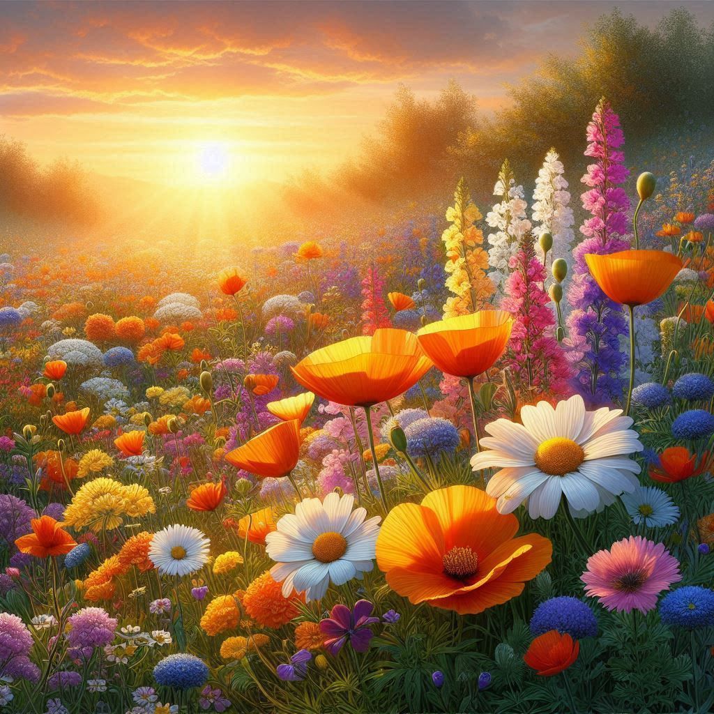 Blumenwiese mit bunten Blumen