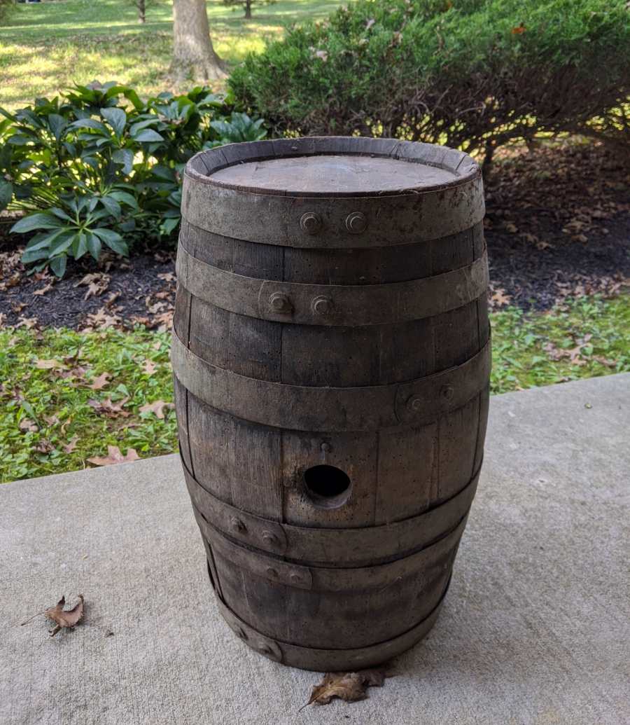 Wooden barrel used as a side table
