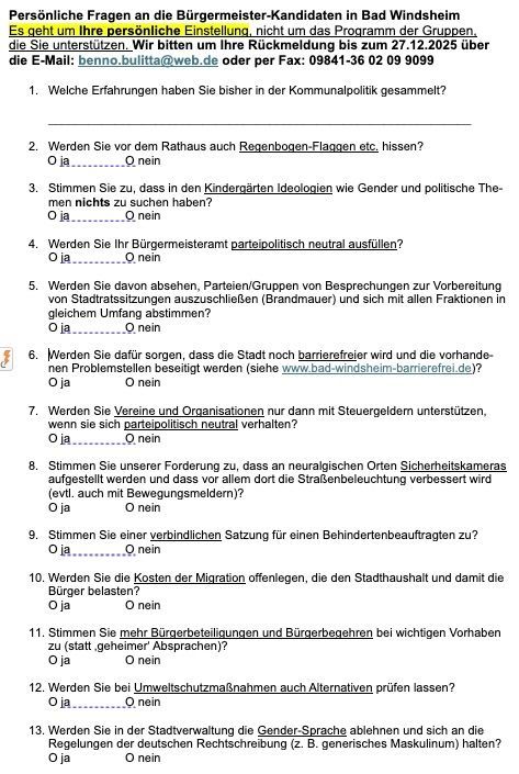 Fragen an Bürgermeister-Kandidaten