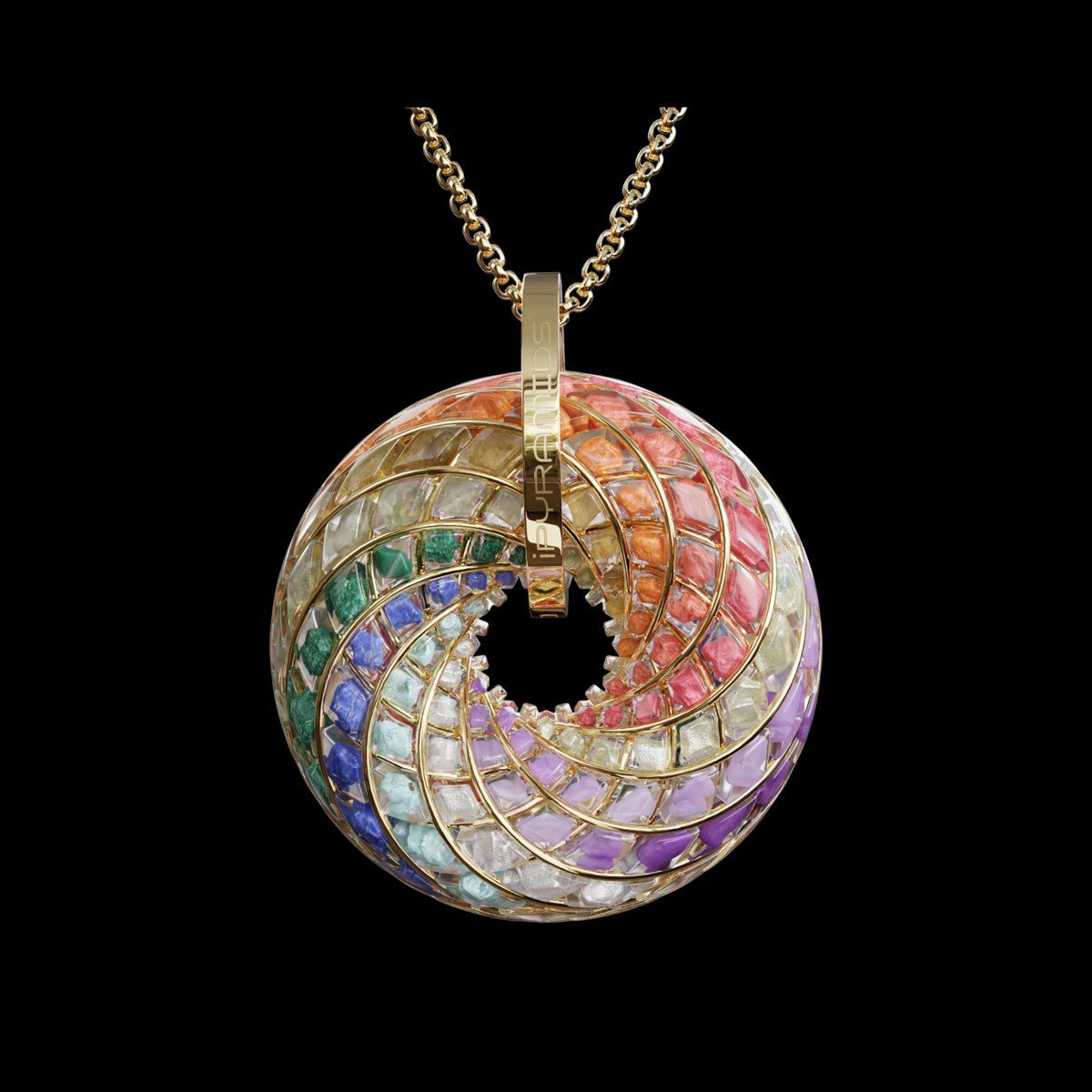 Regenbogen-Torus-Anhänger mit Kristallen an Goldkette