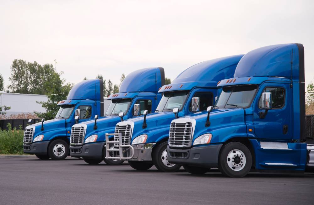 row of 18-wheel trucks