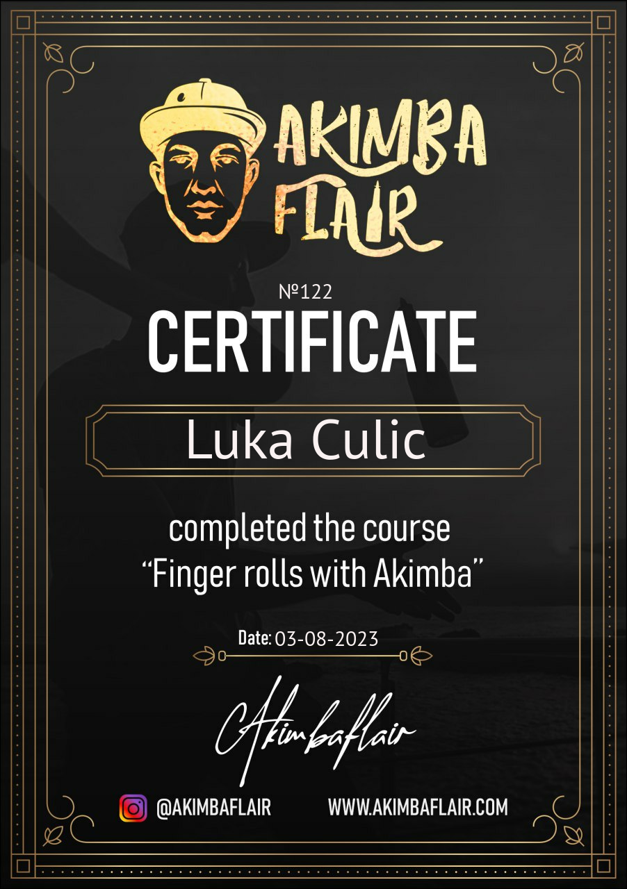 Zertifikat eines professionellem Flairbarkeeper über die Bestechung eines Kurses über Flairbartending eines