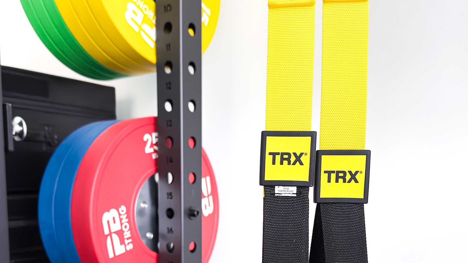 TRX-Band und farbige Gewichtsscheiben im Trainingsbereich von be.Physio – funktionelles Training und Kraftaufbau in Ottobrunn