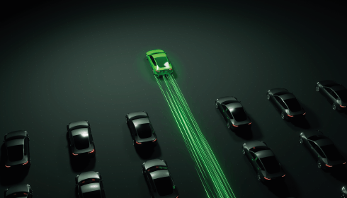 A dynamic close-up of a high-performance car in motion