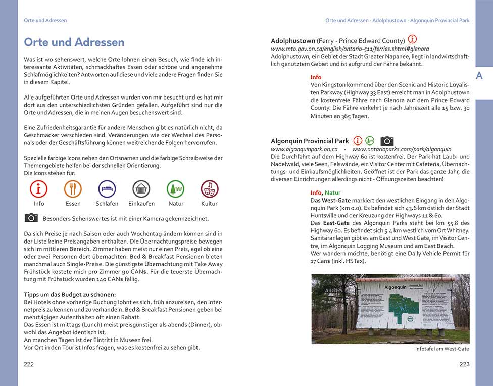 Kanada Ontario und Quebec, Informationen zu Orten und Adressen - Auszug aus dem Reisebuch von Daniela Roessler