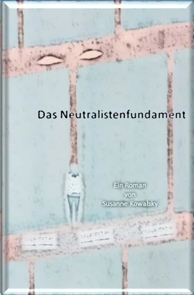 Auf blau-pastellem Hintergrund sind rot-pastelle Längs- und Querstriche, ein Augenpaar und eine Person von hinten.