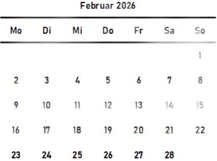 Kalenderblatt Januar mit Wochentagen