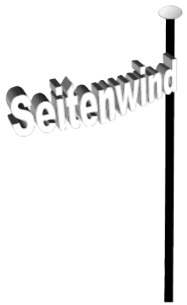 Seitenwind Ein stilisierter Fahnenmast mit dem Wort Seitenwind, das seitlich absteht.