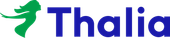 Thalia-Logo mit einer grünen tanzenden Figur und blauem Schriftzug auf weißem Hintergrund