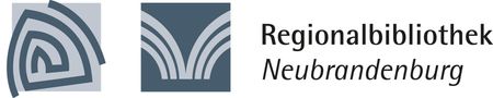 Logo der Regionalbibliothek Neubrandenburg mit stilisierten graublauen Buchsymbolen und Text