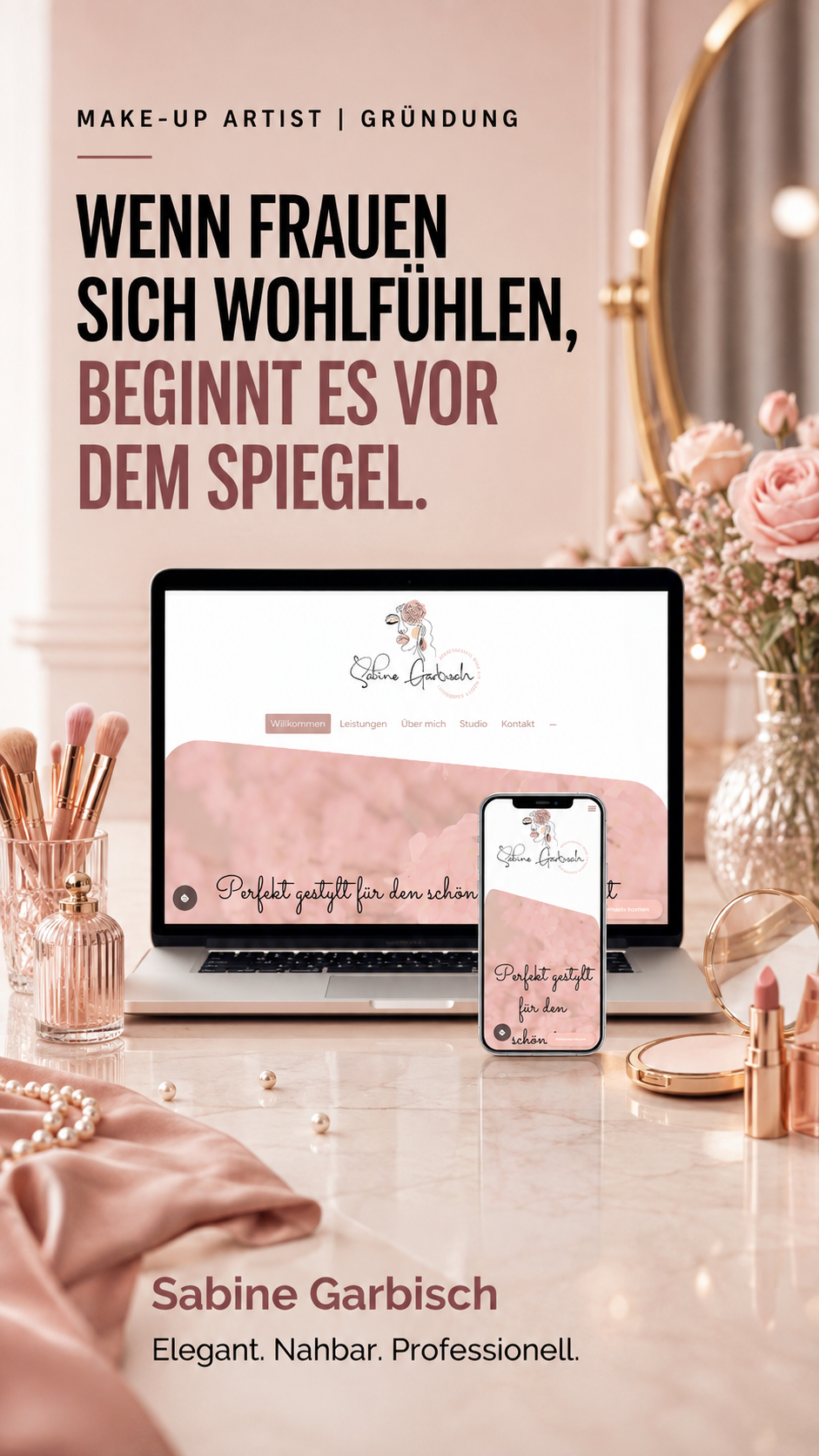 Individuelles Webdesign für eine Make-up-Artistin und Visagistin.