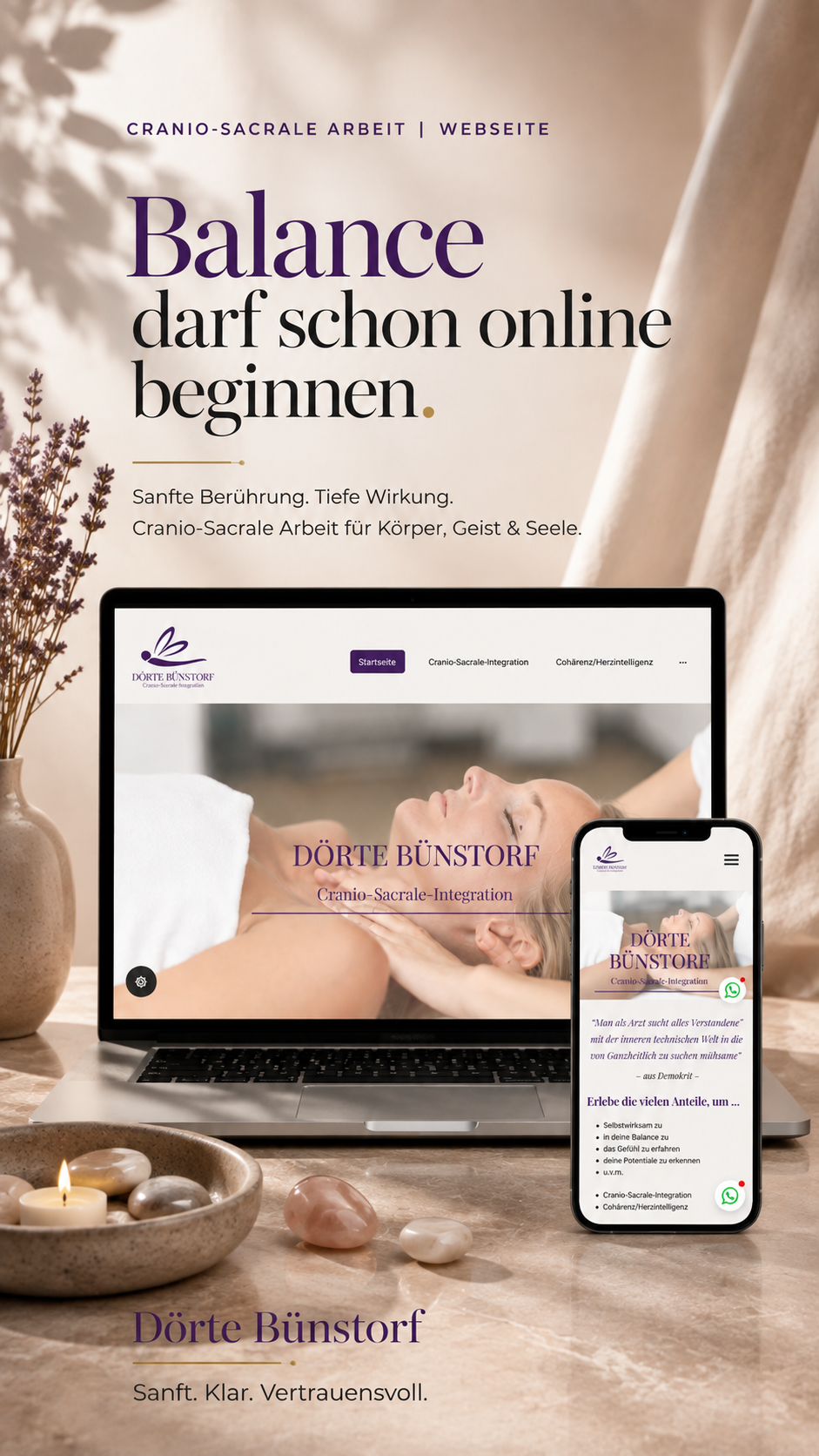Individuelles Webdesign für Cranio-Sacral-Arbeit und körperorientierte Begleitung.