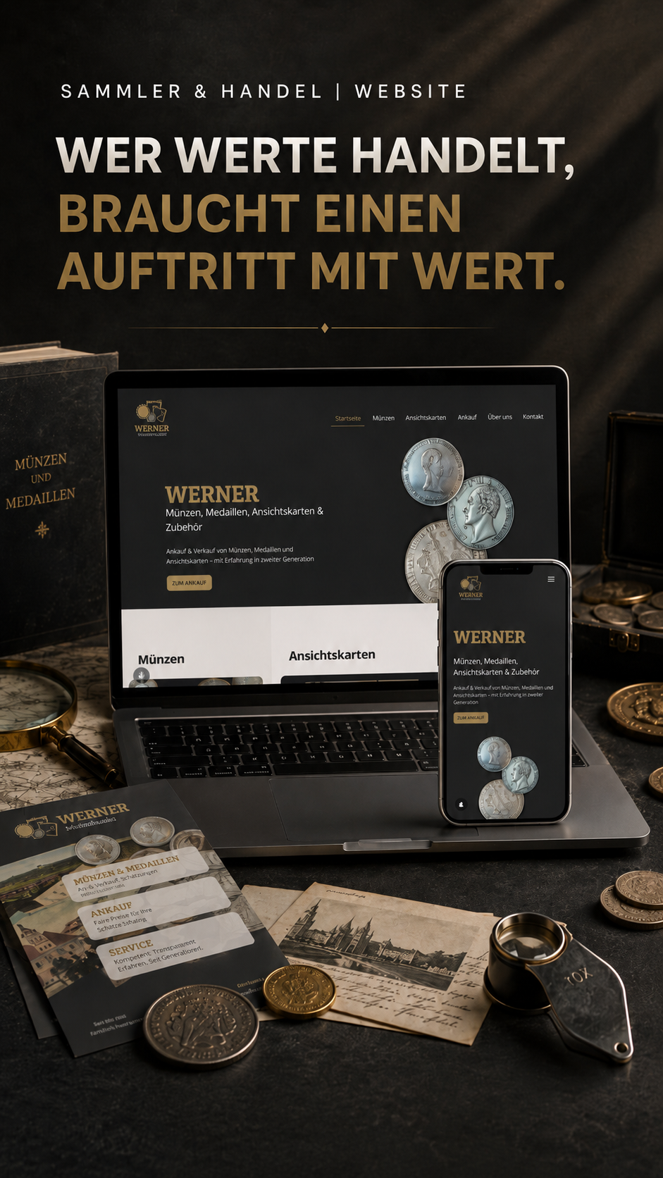 Webdesign für Münzhandel, Medaillen, Ansichtskarten und Sammlerzubehör.