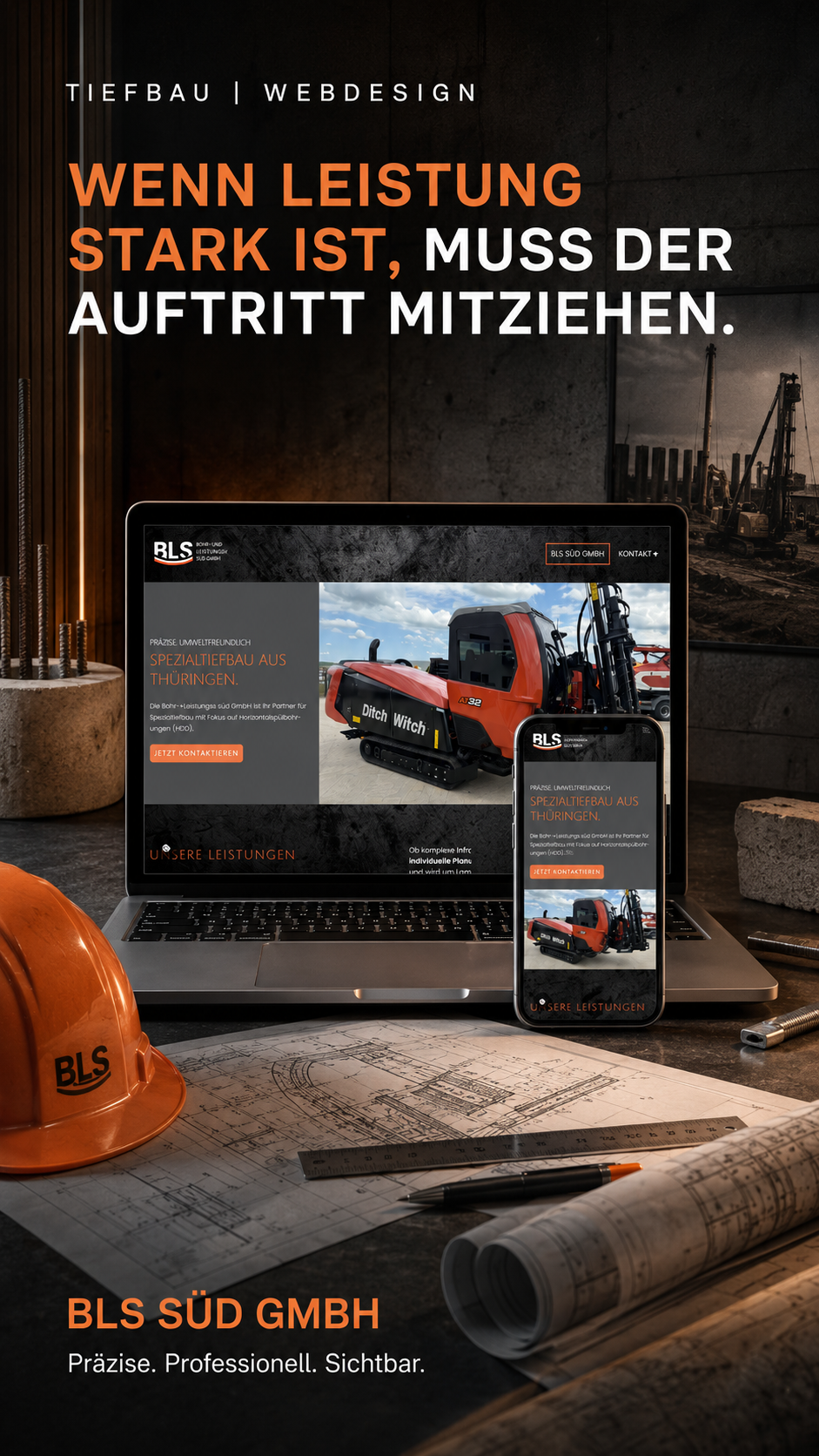 Individuelles Webdesign für Spezialtiefbau und Bohrtechnik mit Desktop- und Mobilansicht.