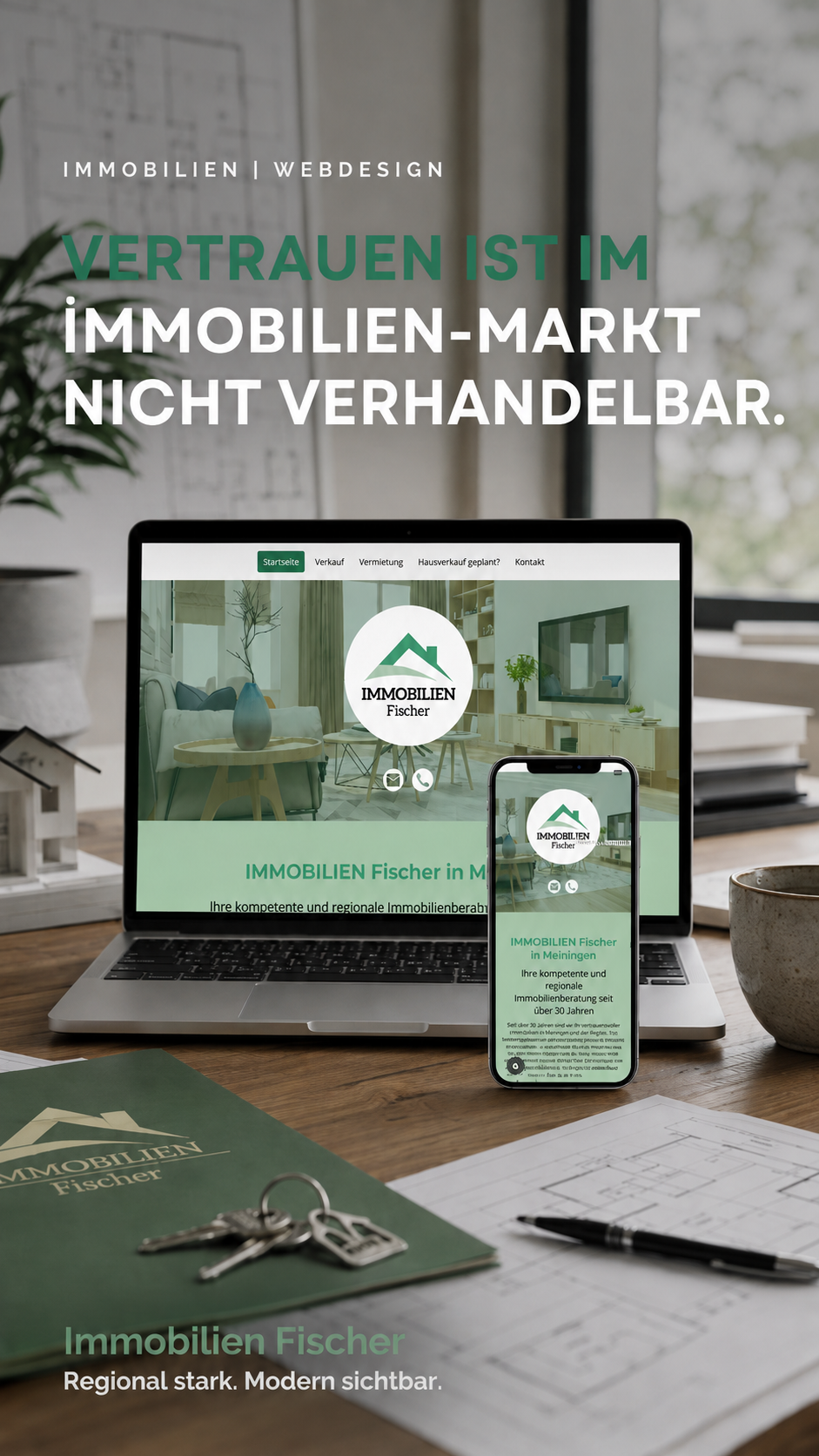 Individuelles Webdesign für einen Immobilienmakler in Meiningen mit Desktop- und Mobilansicht.