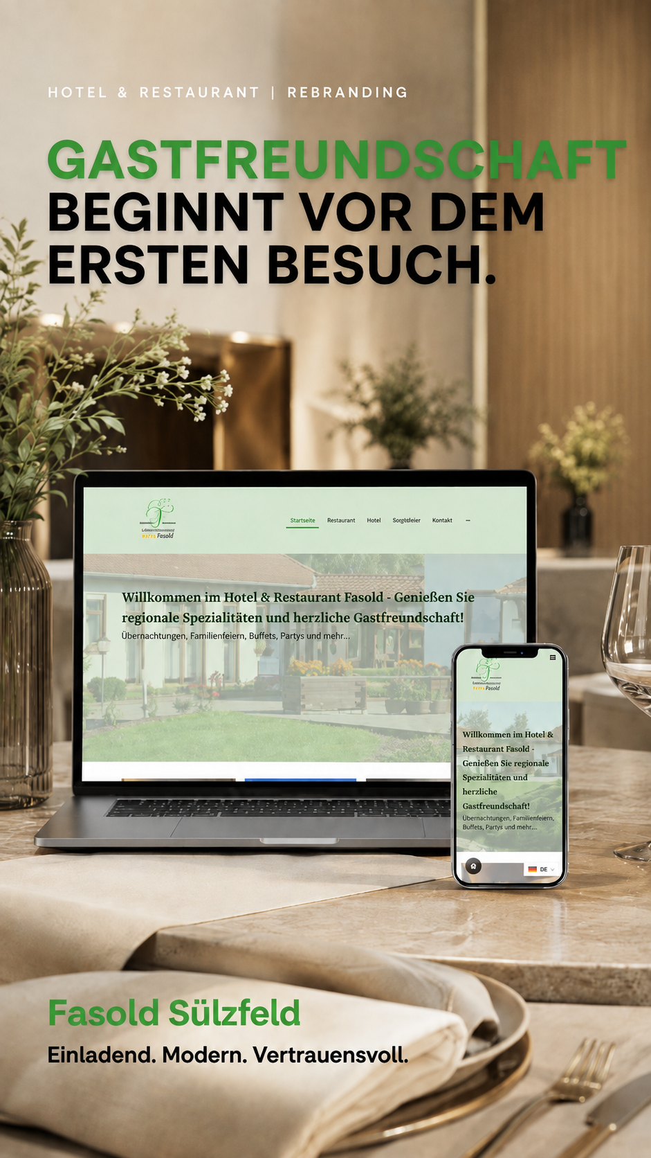 Webdesign und Rebranding für das Hotel und Restaurant Fasold in Sülzfeld.