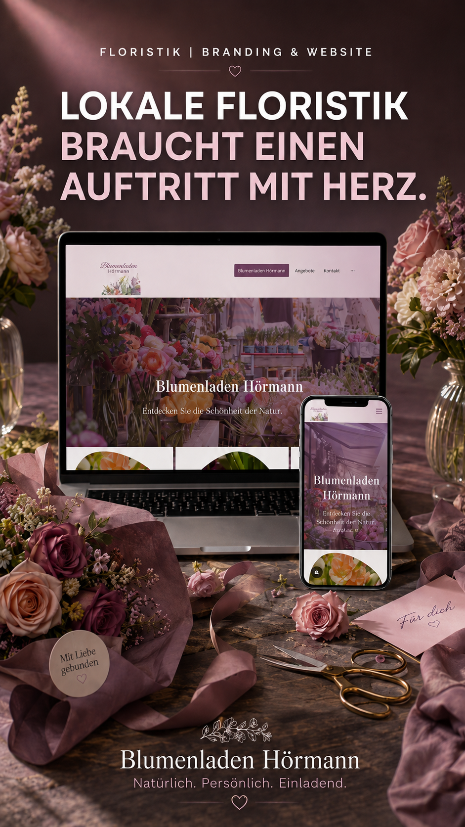 Individuelles Webdesign für einen lokalen Blumenladen und Floristikbetrieb.