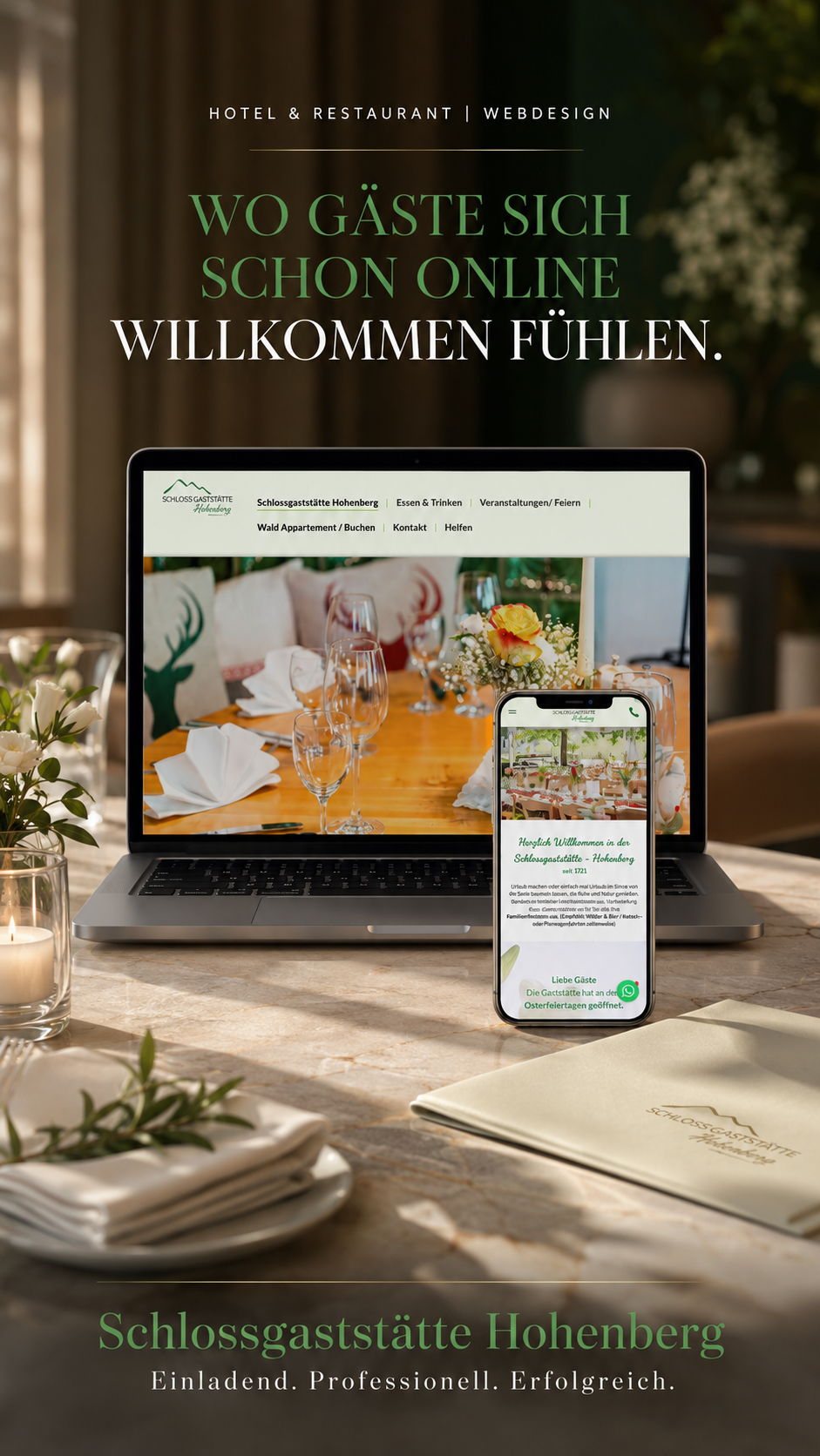Webdesign für ein Restaurant, Hotel und Veranstaltungsangebot mit responsiver Website.