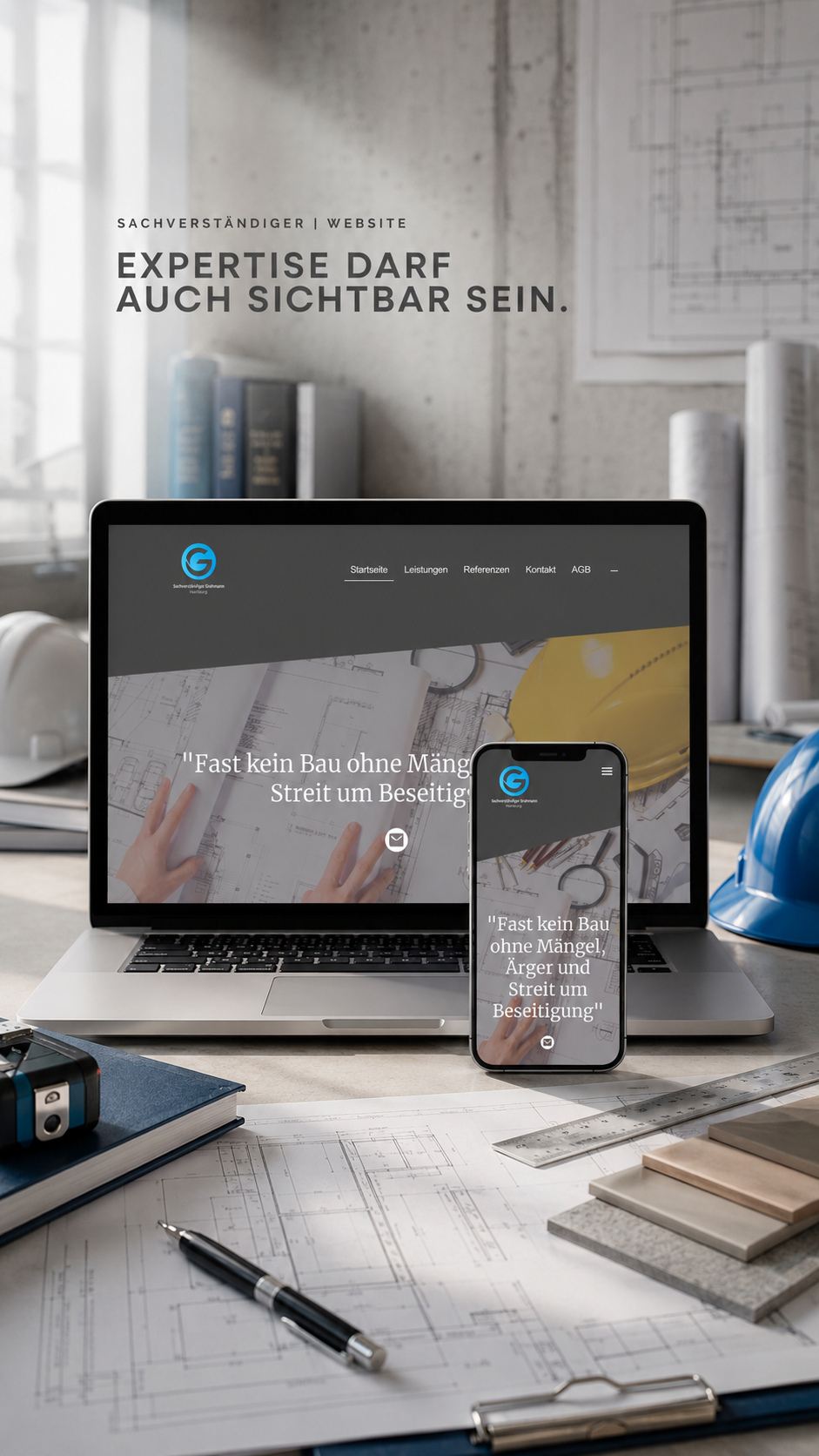 Sachverständiger Grahmann
Professionelles Webdesign für einen Bausachverständigen mit responsiver Website und technischer Markenwelt.