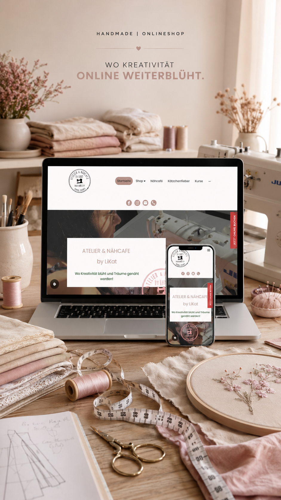 Webdesign und Onlineshop für Handmade-Produkte, Nähkurse und ein Nähcafé.