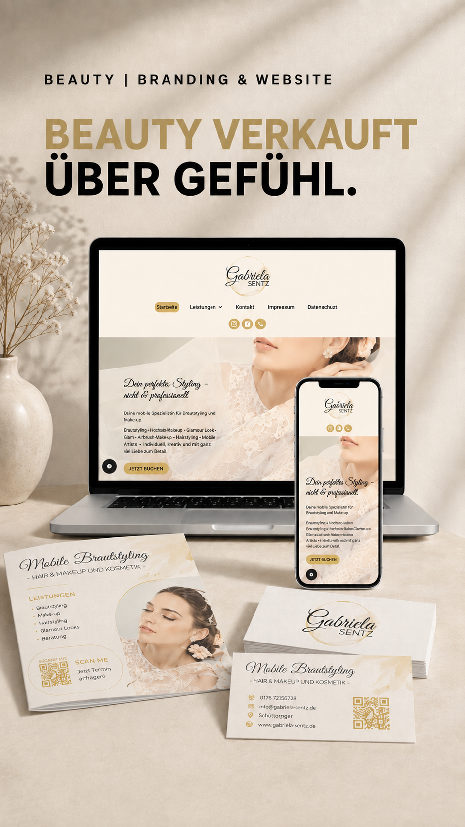 Webdesign und Branding für mobiles Brautstyling und professionelles Make-up.