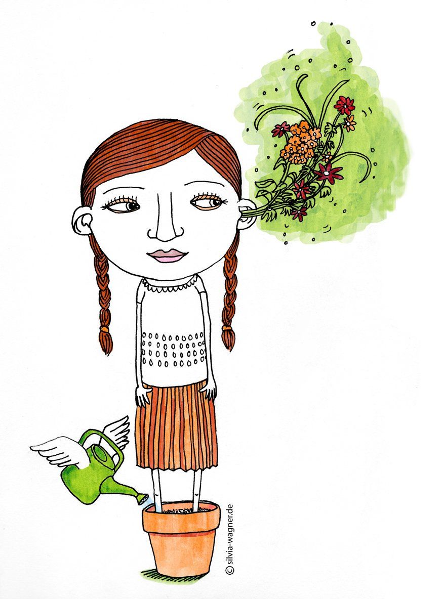 Silvia Wagner, Freiburg, Illustration, Illustratorin, Editorial, Cartoon, Mädchen, Blume