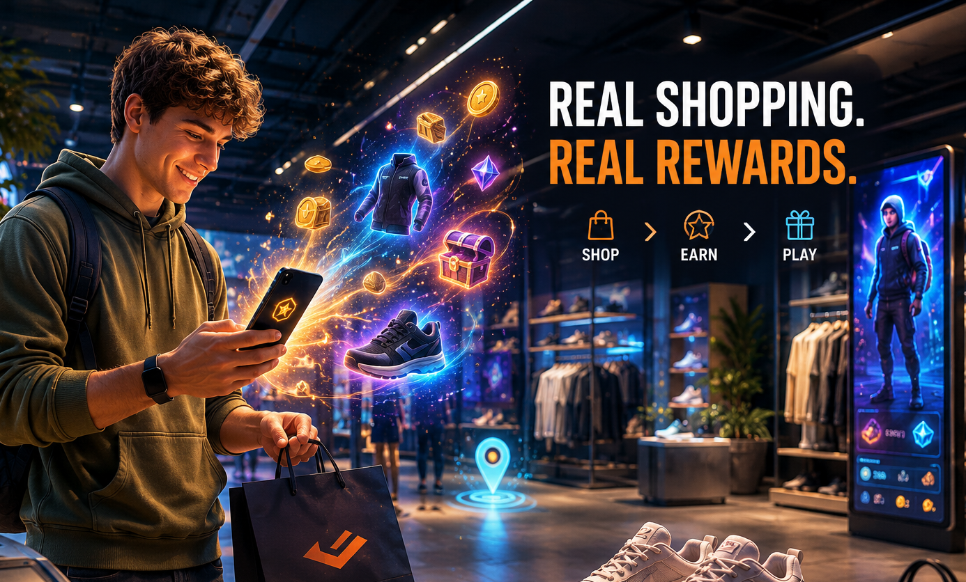 Spieler nutzt Mobile Gaming im stationären Handel und erhält digitale Belohnungen im Store