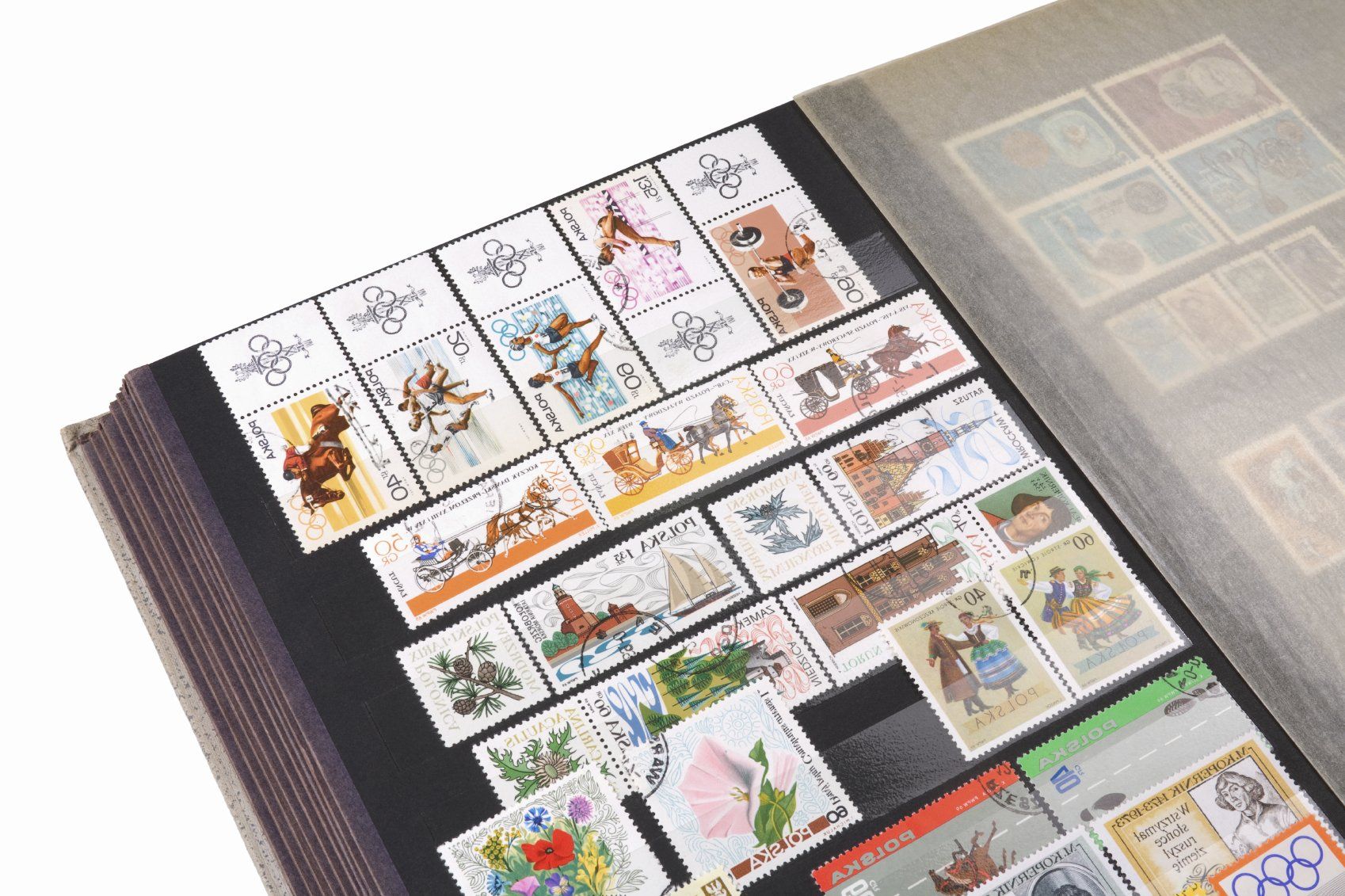 A variety of stamps in an stamp album