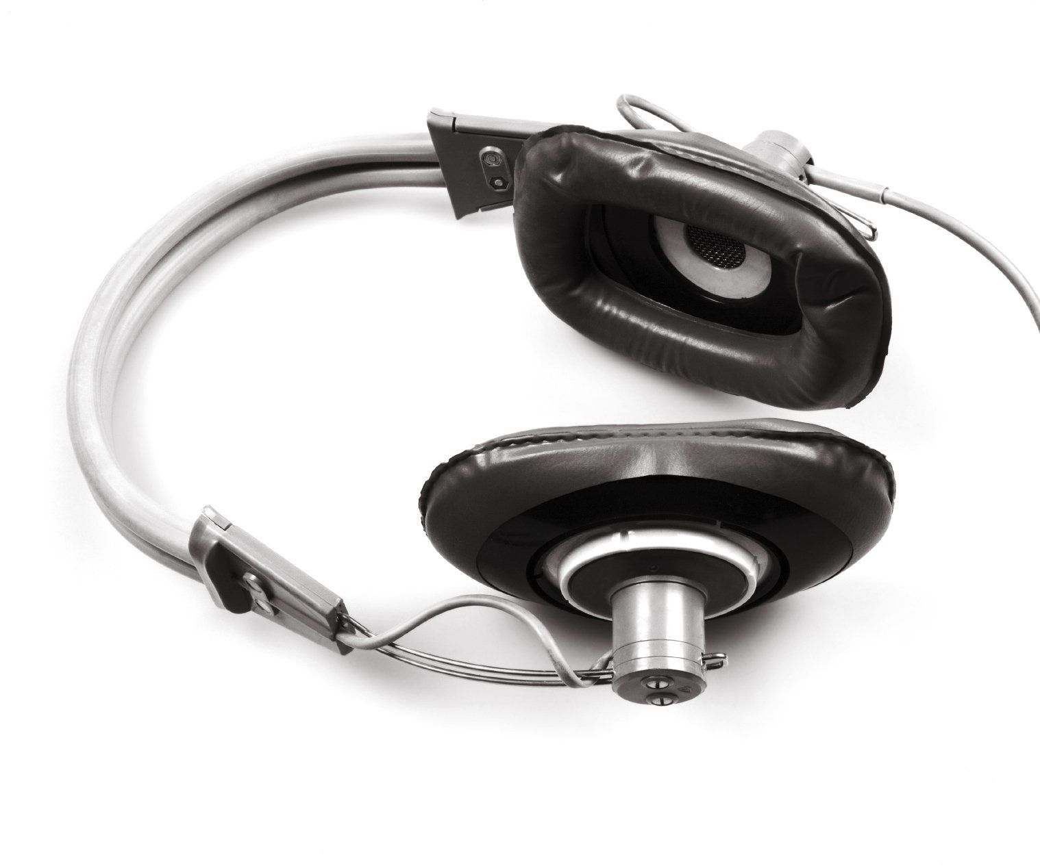 Black and Silver headphones on a white background.