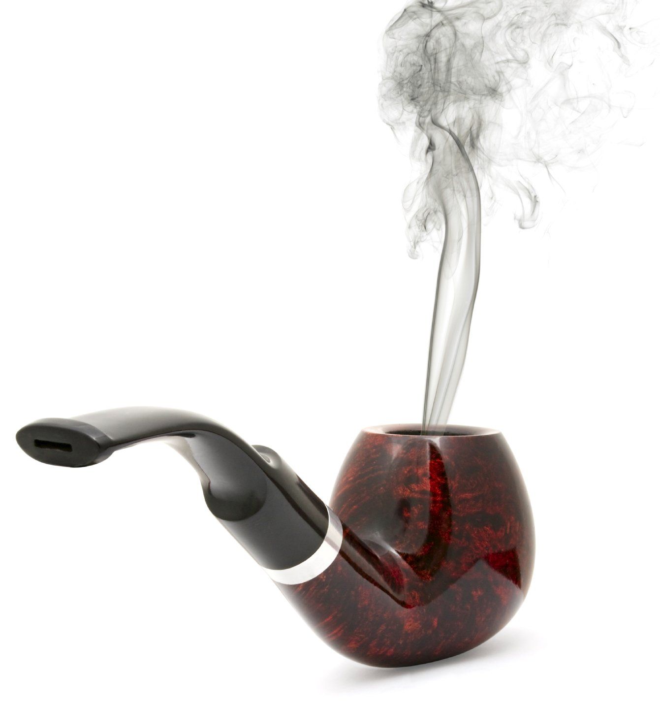 A beautiful smoking pipe, with smoke emanating from it.