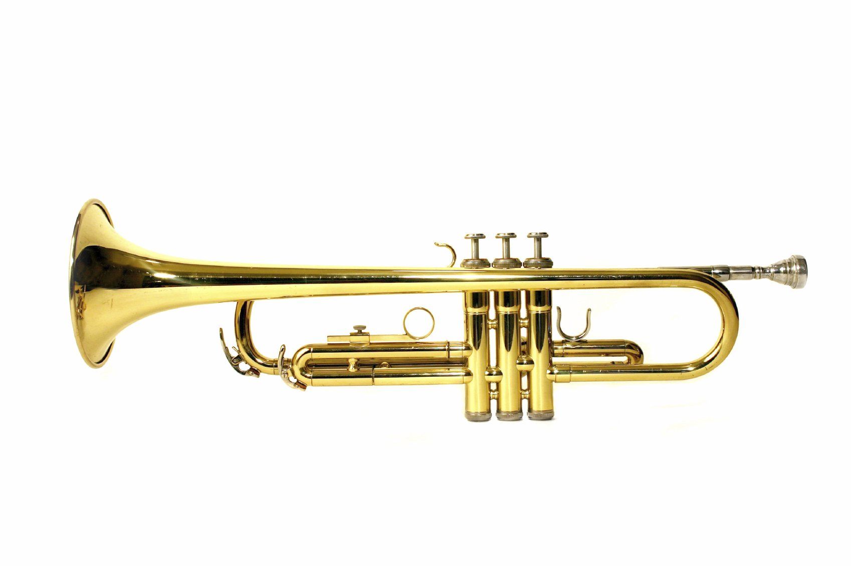 Brass trumpet on white background