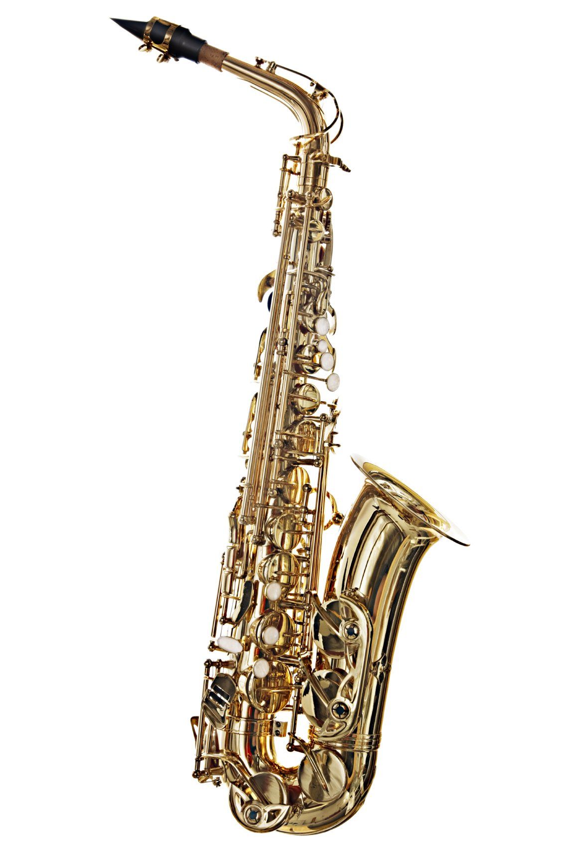 Brass saxophone on white  background