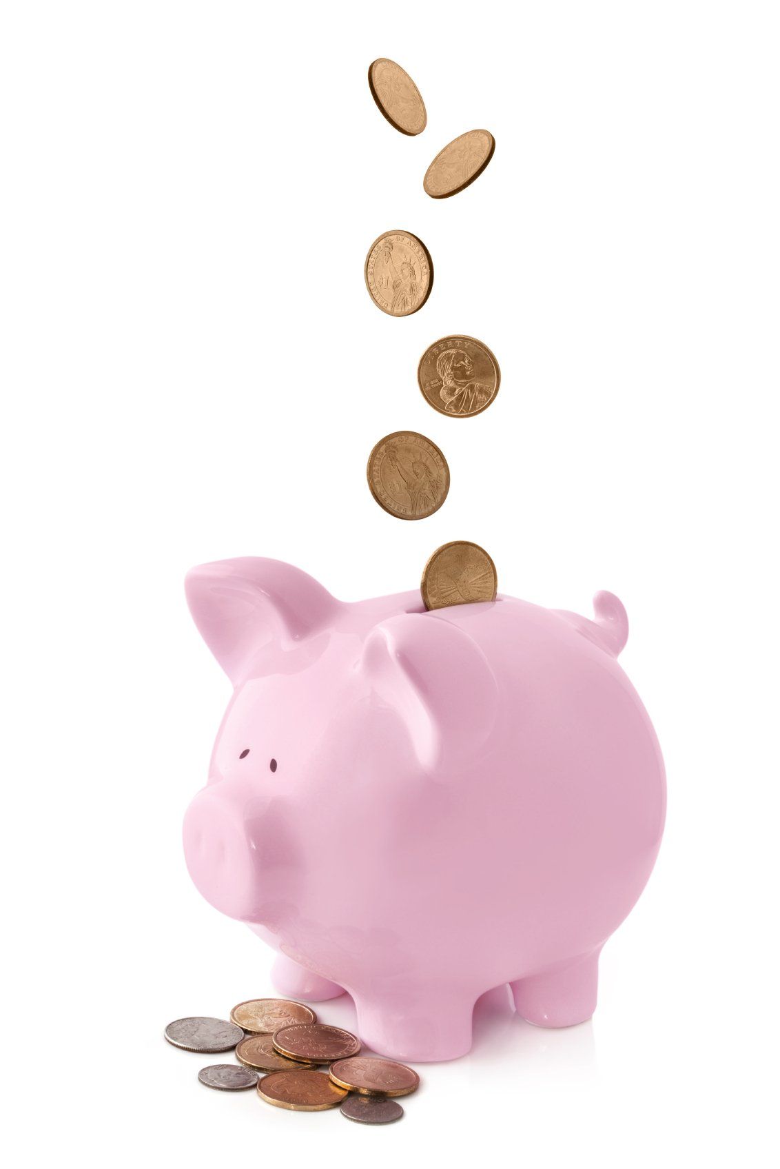 image of coins falling into a piggy bank