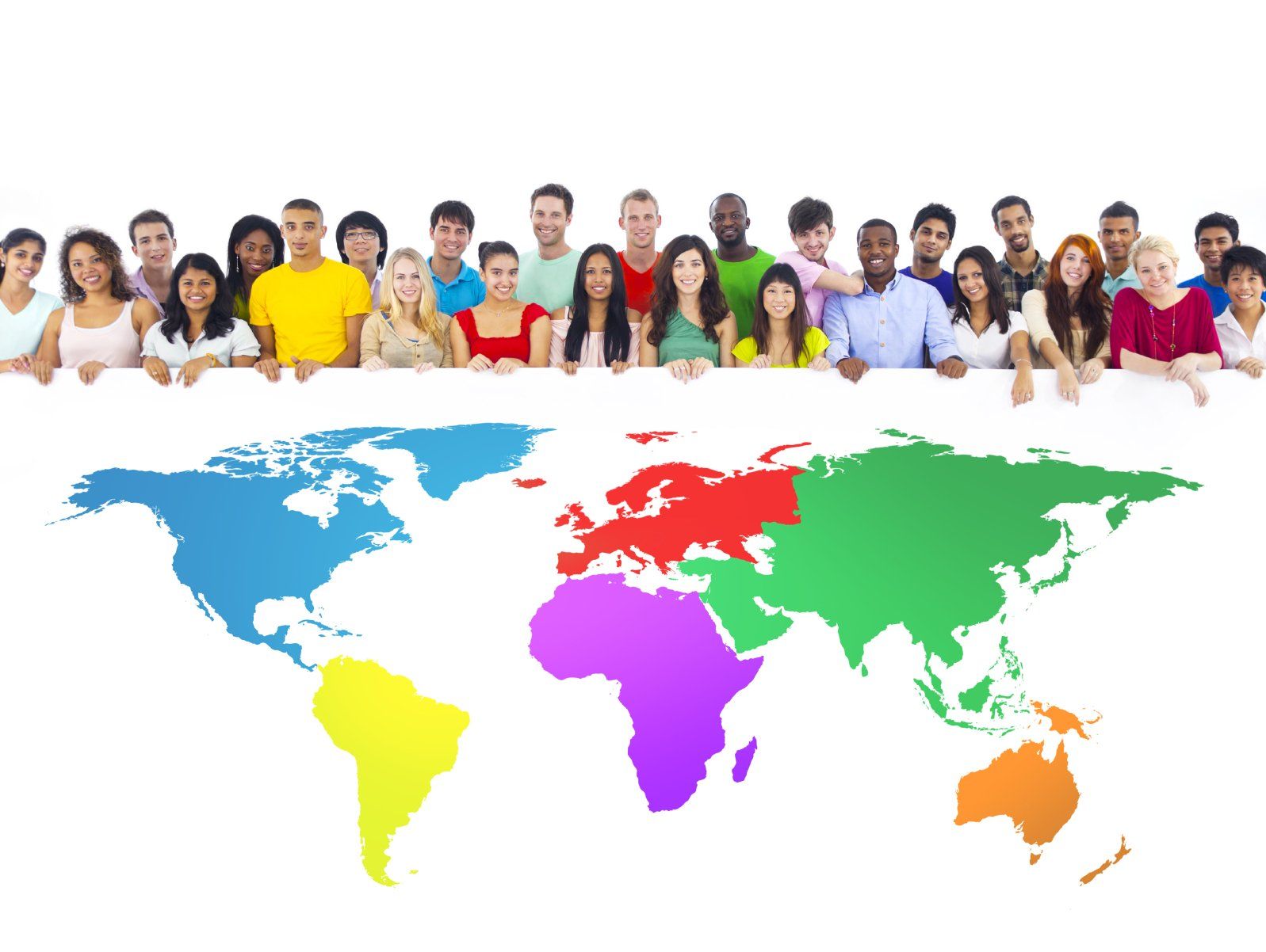 Diversity - viele bunte Menschen und eine Weltkarte