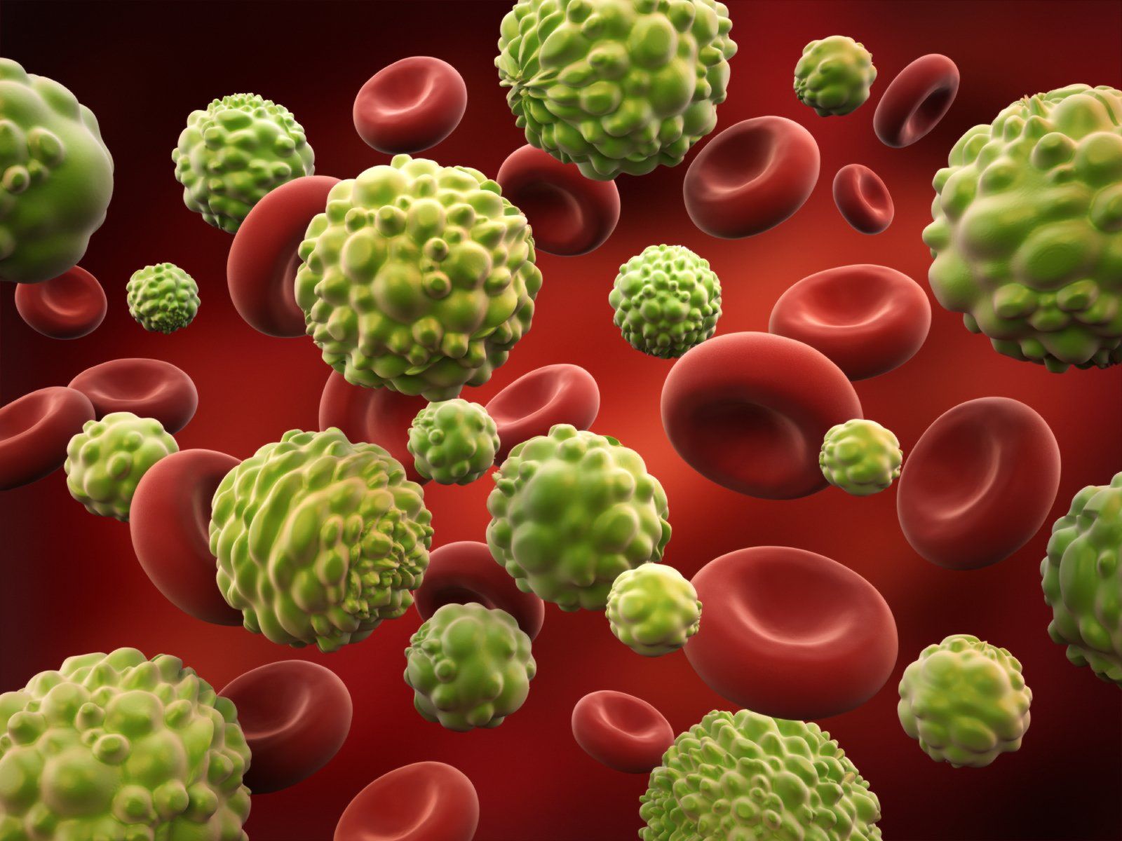 Illustration von grünen Viren, die rote Blutkörperchen angreifen