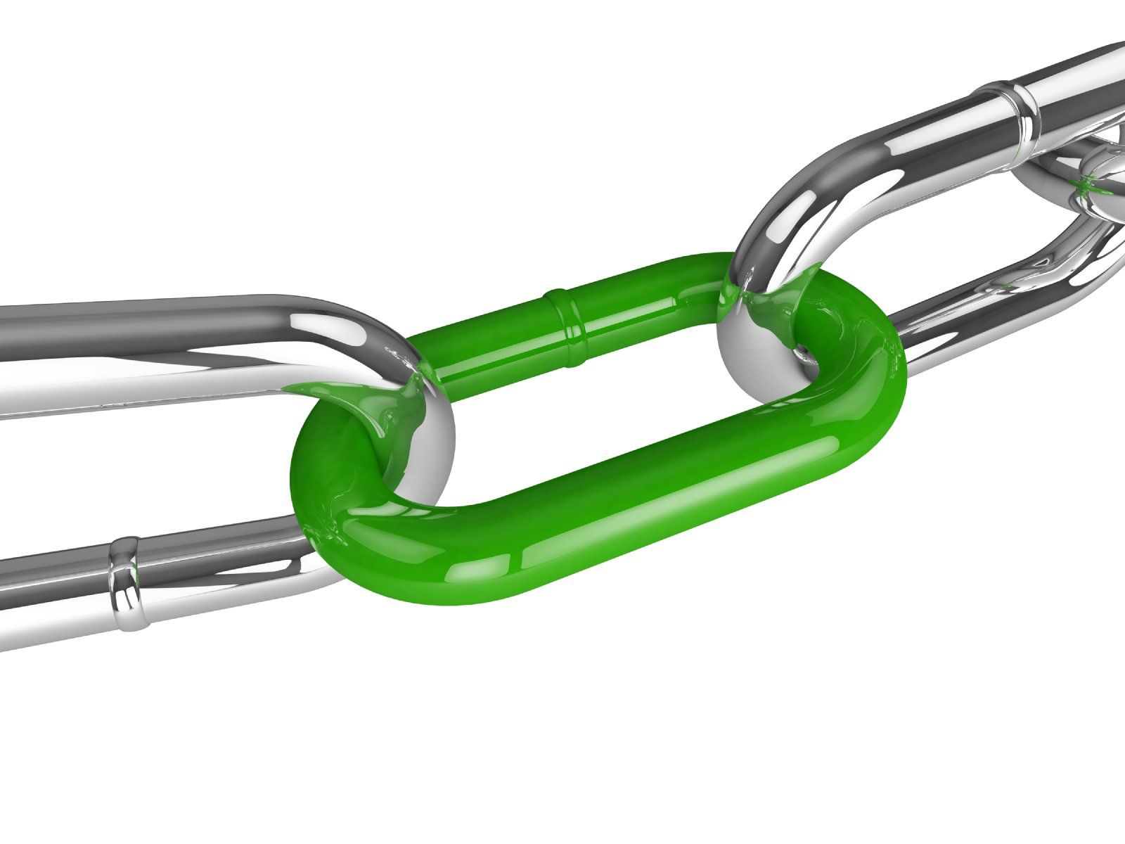 Three links of chain. The middle link is green