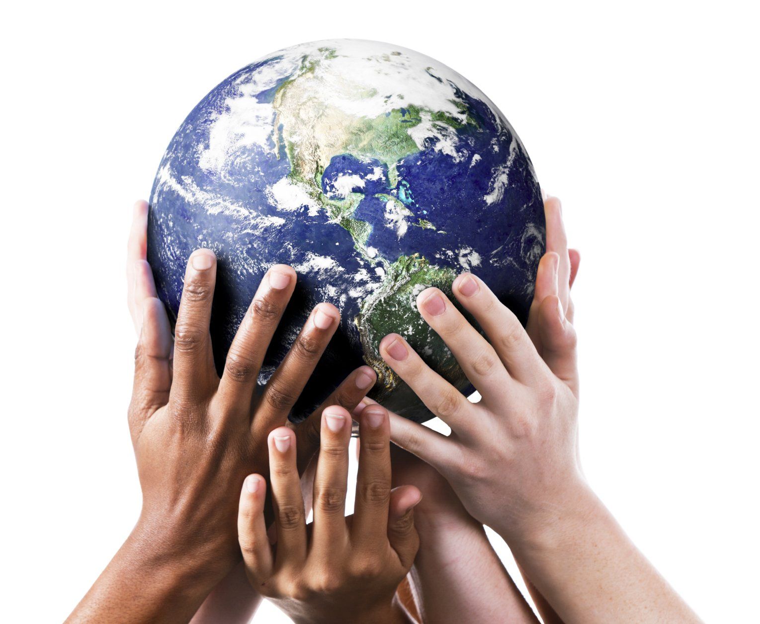 Four hands holding the Earth 