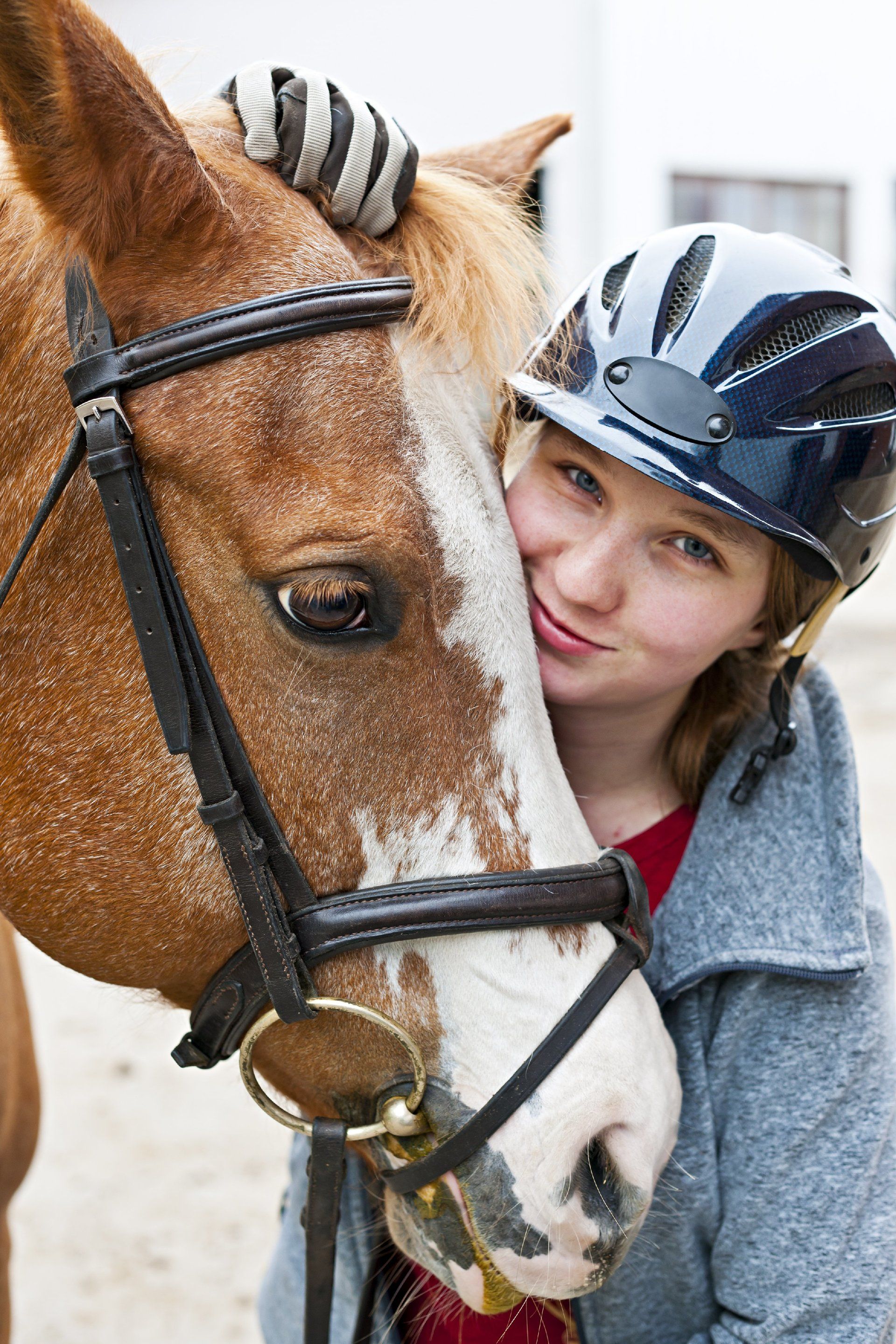 Pferd und Frau mit Helm