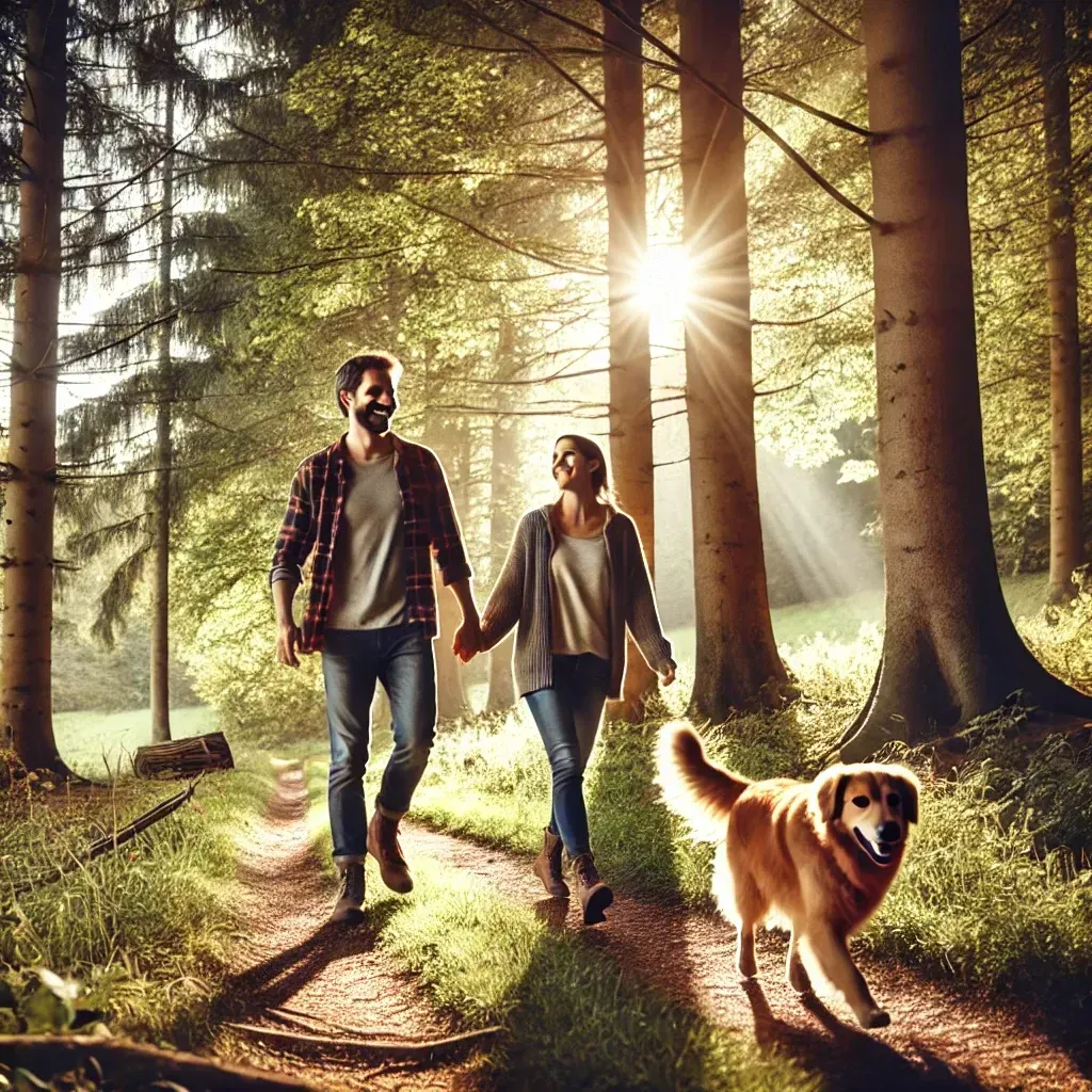 Paar im Wald spazieren