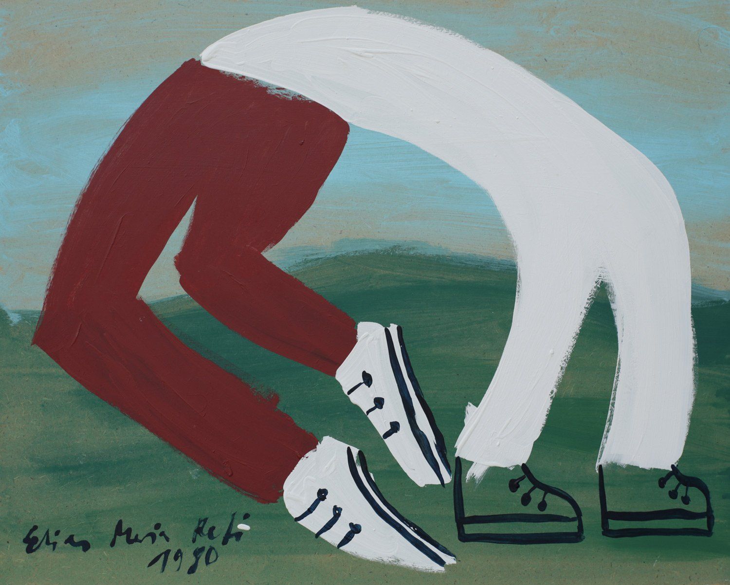 „Wer geht wer steht Nr. 64“, Elias Maria Reti, 1980. Akryl auf Holz. 50 cm. x 40 cm.