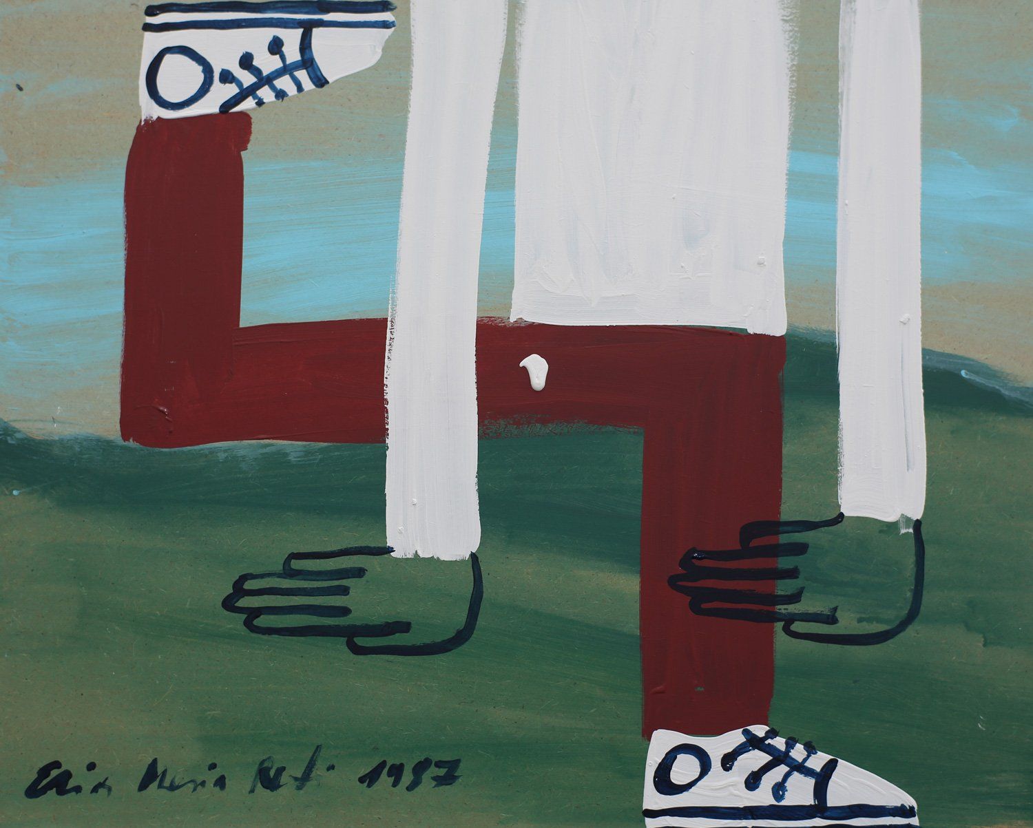 „Squaremensch Nr. 61“, Elias Maria Reti, 1987. Akryl auf Holz. 50 cm. x 40 cm.
