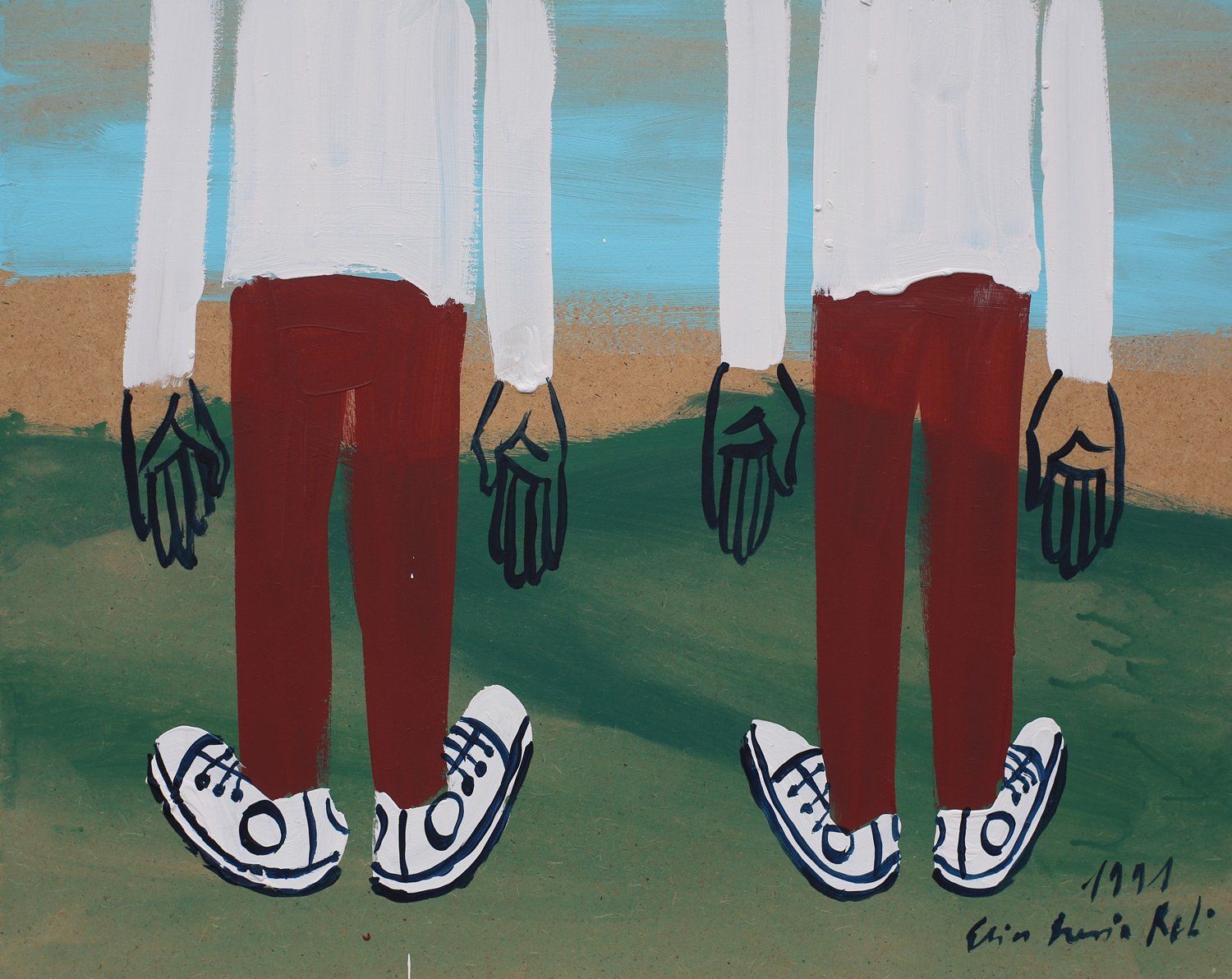 Bildbeispiel oben: „Synchronstehen Nr. 64“, Elias Maria Reti, 1991. Akryl auf Holz. 50 cm. x 40 cm. Bildbeispiel oben: „Synchronstehen Nr. 64“, Elias Maria Reti, 1991. Akryl auf Holz. 50 cm. x 40 cm.