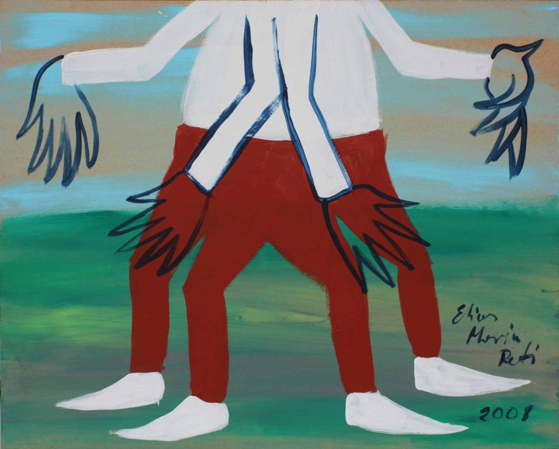 Bildbeispiel oben: „Kugelmenschen Nr. 42“, Elias Maria Reti, 2008. Acryl auf Holz. 50 cm. x 40 cm. Bildbeispiel oben: „Kugelmenschen Nr. 42“, Elias Maria Reti, 2008. Acryl auf Holz. 50 cm. x 40 cm.