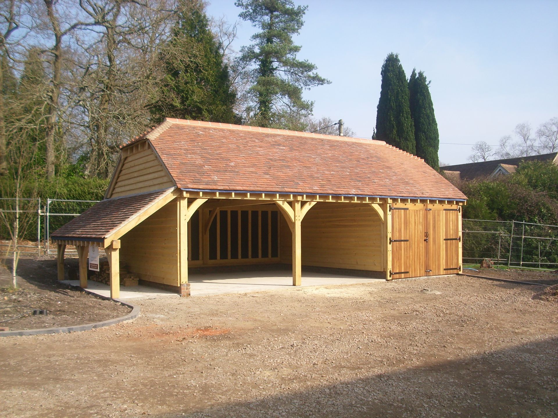 3 Bay Oak Framed Garage with Additional Log Store