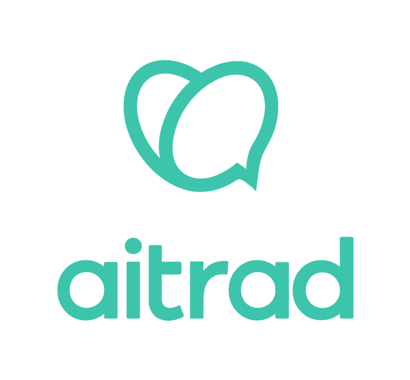 Logo de Aitrad. Es azul turquesa y forma un corazón juntando la A, la I, la T y la D de su nombre.