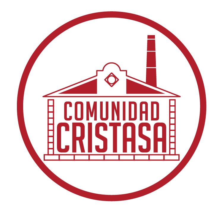 Logo de la Comunidad Cristasa. Un dibujo del edificio Cristasa en rojo y rodeado por un círculo del mismo color.